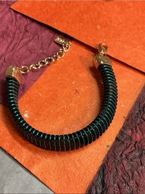 Gold-Tone Bracelet with Teal Coil Detailing